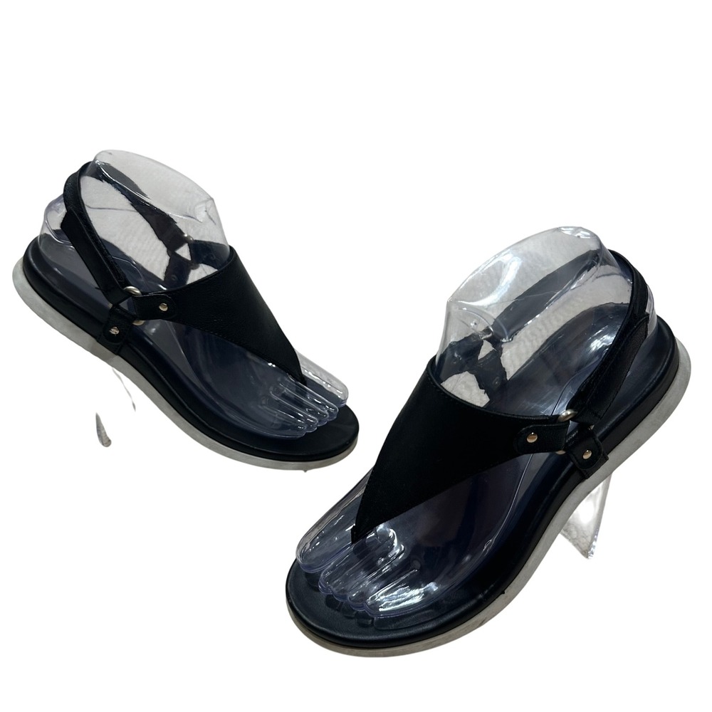Softt Women's‎ Sandals Black Leather T Strap Thong Summer Comfort Flats Size 6M